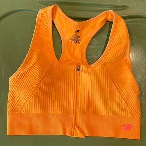 New Balance Neon Orange Sports Bra Zipper Front Lightly Padded